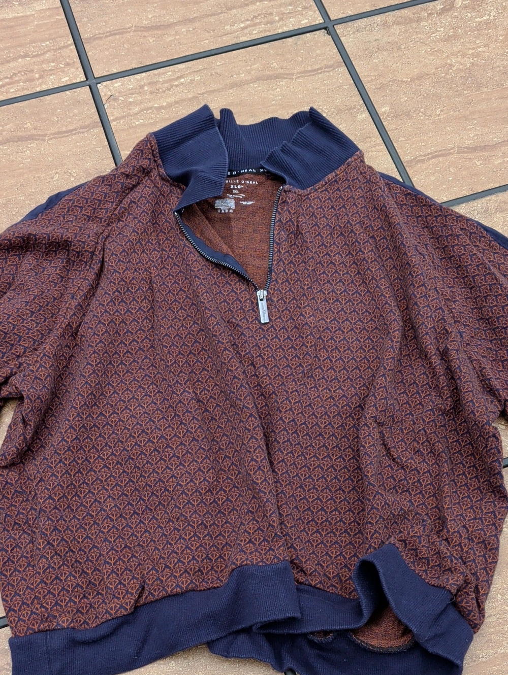 Shaquille O'Neal Half-Zip Patterned Pullover - Navy & Rust 2xl